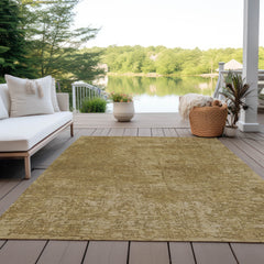 9' X 12' Tan Abstract Washable Non Skid Indoor Outdoor Area Rug