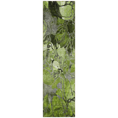 8' Runner Fern Green and Gray Floral Washable Non Skid Indoor Outdoor Runner Rug