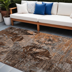 9' X 12' Brown Terracotta and Gray Floral Washable Non Skid Indoor Outdoor Area Rug