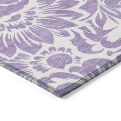 8' X 10' Purple and Ivory Floral Washable Non Skid Indoor Outdoor Area Rug