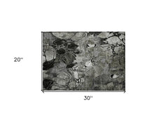 2' X 3' Gray Floral Washable Non Skid Indoor Outdoor Area Rug