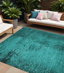 8' X 10' Teal Abstract Washable Non Skid Indoor Outdoor Area Rug