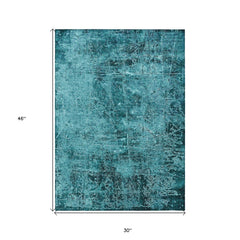 3' X 4' Teal Abstract Washable Non Skid Indoor Outdoor Area Rug