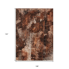 9' X 12' Orange Floral Washable Non Skid Indoor Outdoor Area Rug