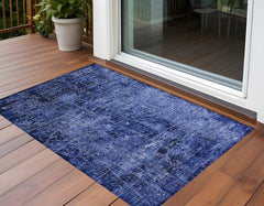 3' X 4' Navy Blue Abstract Washable Non Skid Indoor Outdoor Area Rug