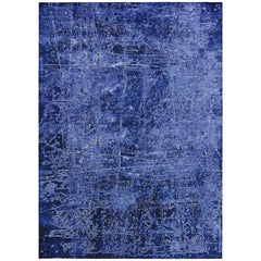 8' X 10' Navy Blue Abstract Washable Non Skid Indoor Outdoor Area Rug