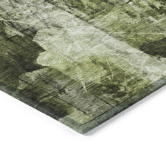 10' X 14' Green Floral Washable Non Skid Indoor Outdoor Area Rug