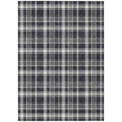 5' X 8' Black Gray and White Plaid Washable Non Skid Indoor Outdoor Area Rug