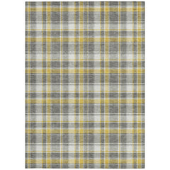 3' X 4' Gray Yellow and White Plaid Washable Non Skid Indoor Outdoor Area Rug