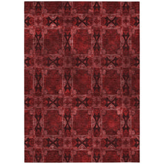 9' X 12' Burgundy and Black Floral Medallion Washable Non Skid Indoor Outdoor Area Rug