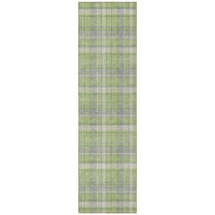 8' Runner Green and Gray Plaid Washable Non Skid Indoor Outdoor Runner Rug