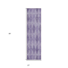 8' Runner Purple Geometric Washable Non Skid Indoor Outdoor Runner Rug