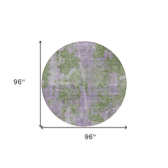 8' Round Green and Purple Round Abstract Washable Non Skid Indoor Outdoor Area Rug