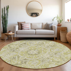 8' Round Artichoke Green Round Oriental Washable Non Skid Indoor Outdoor Area Rug