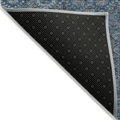 3' X 5' Blue and Black Floral Washable Non Skid Indoor Outdoor Area Rug