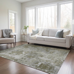 3' X 5' Green Abstract Washable Non Skid Indoor Outdoor Area Rug
