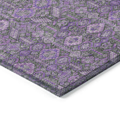 2' X 3' Purple and Green Floral Washable Non Skid Indoor Outdoor Area Rug