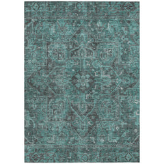 9' X 12' Turquoise Oriental Washable Non Skid Indoor Outdoor Area Rug