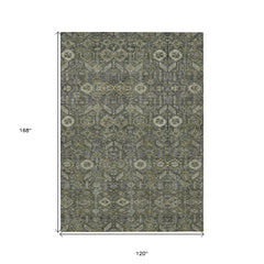 10' X 14' Moss Green and Gray Floral Washable Non Skid Indoor Outdoor Area Rug