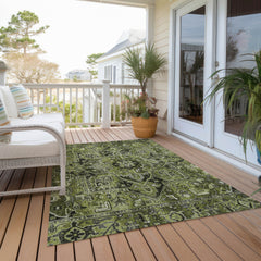 9' X 12' Olive Green and Dark Green Oriental Washable Non Skid Indoor Outdoor Area Rug