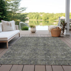 9' X 12' Brown and Black Oriental Washable Non Skid Indoor Outdoor Area Rug