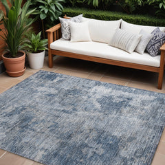 9' X 12' Blue Abstract Washable Non Skid Indoor Outdoor Area Rug