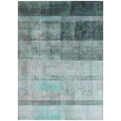 10' X 14' Teal Ombre Washable Non Skid Indoor Outdoor Area Rug