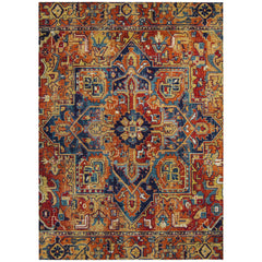 3' X 4' Red Orange and Blue Oriental Washable Non Skid Indoor Outdoor Area Rug