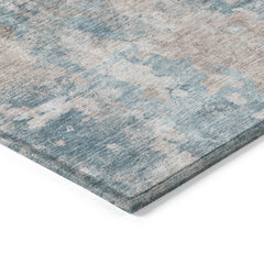 10' X 14' Teal and Taupe Abstract Washable Non Skid Indoor Outdoor Area Rug