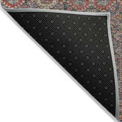 9' X 12' Red and Dark Blue Floral Washable Non Skid Indoor Outdoor Area Rug