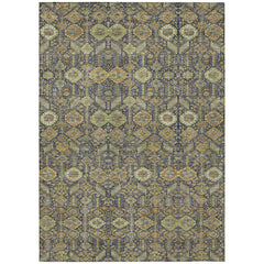 8' X 10' Blue and Orange Floral Washable Non Skid Indoor Outdoor Area Rug