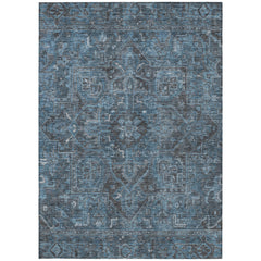 10' X 14' Navy and Black Oriental Washable Non Skid Indoor Outdoor Area Rug