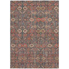 5' X 8' Red and Dark Blue Floral Washable Non Skid Indoor Outdoor Area Rug
