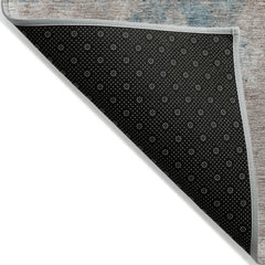 8' Runner Teal and Taupe Abstract Washable Non Skid Indoor Outdoor Runner Rug