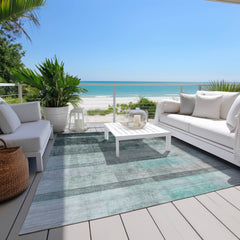 3' X 4' Teal Ombre Washable Non Skid Indoor Outdoor Area Rug