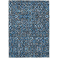 3' X 4' Blue and Black Floral Washable Non Skid Indoor Outdoor Area Rug