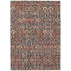 3' X 5' Red and Dark Blue Floral Washable Non Skid Indoor Outdoor Area Rug