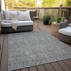 10' X 14' Cream and Tan Floral Washable Non Skid Indoor Outdoor Area Rug