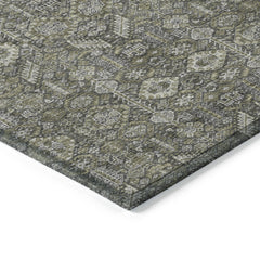 8' Round Moss Green and Gray Round Floral Washable Non Skid Indoor Outdoor Area Rug