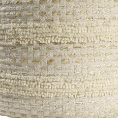 18" Natural and Ivory Cotton Blend Round Striped Pouf Ottoman