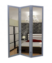 1 X 50 X 69 Gray Glass & Wood Mirror Screen