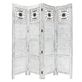 Gray Wash 4 Panel With Scroll Work Room Divider Screen