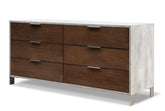 30" Dark Walnut Veneer Steel And Concrete Dresser With 6 Drawers