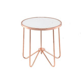 22" Rose Gold And Clear Glass Round End Table