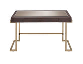 Brown Faux Leather And Light Gold Mirror Desk