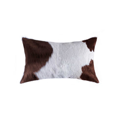 12" X 20" X 5" White And Brown Cowhide Pillow