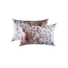 12" X 20" X 5" Salt And Pepper White And Brown Cowhide Pillow 2 Pack