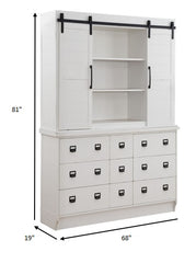 68" X 19" X 81" Antique White Hutch And Buffet