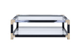 54" X 18" X 34" White Brushed Black Gold And Clear Glass Coffee Table