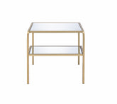 23" Gold And Clear Glass End Table With Two Shelves